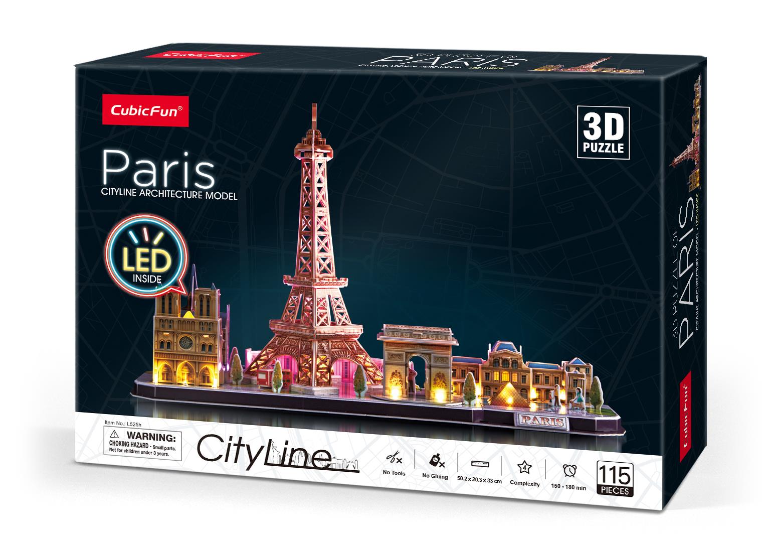 CUBIC FUN PUZZLE 3D CITY LINE LED PARYŻ - L525H