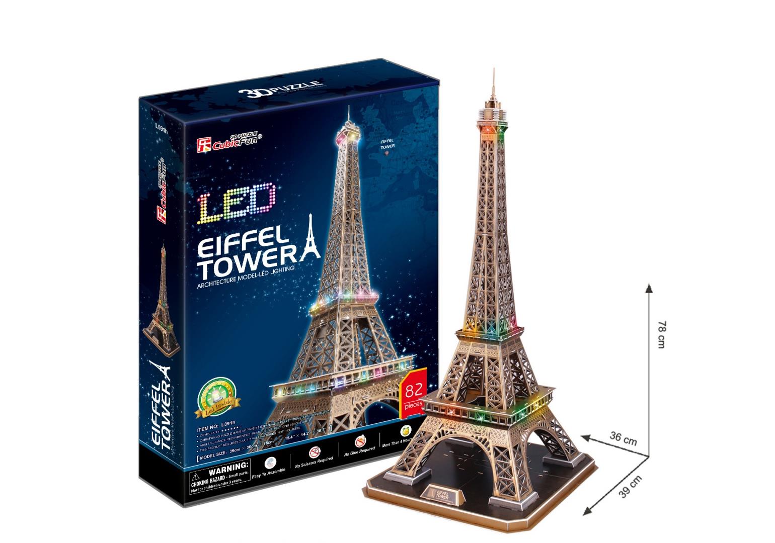  CUBIC FUN PUZZLE 3D LED WIEŻA EIFFLA 82 EL. - L091H