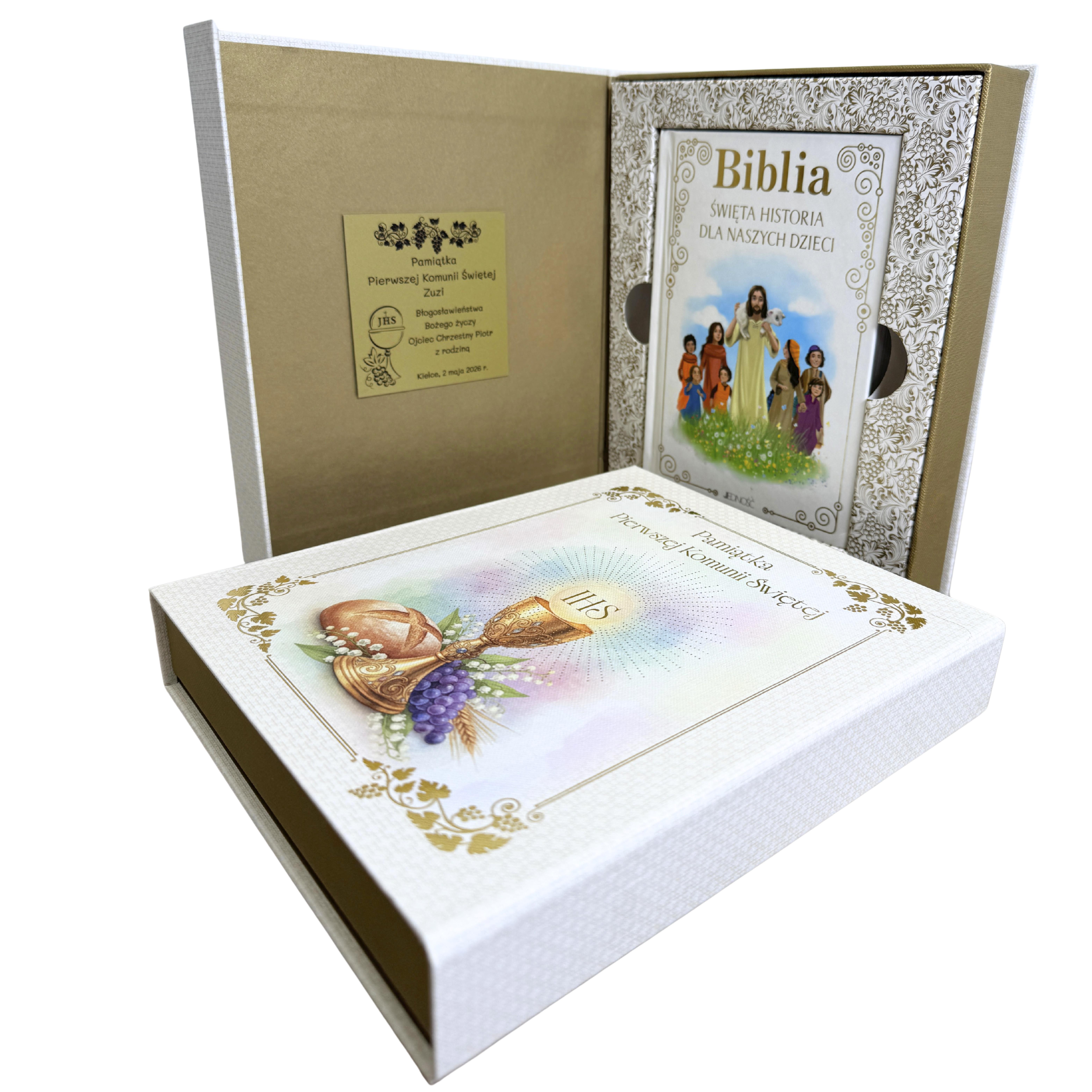 Biblia. Święta historia dla naszych dzieci w ozdobnym pudełku. Pamiątka Pierwszej Komunii Świętej